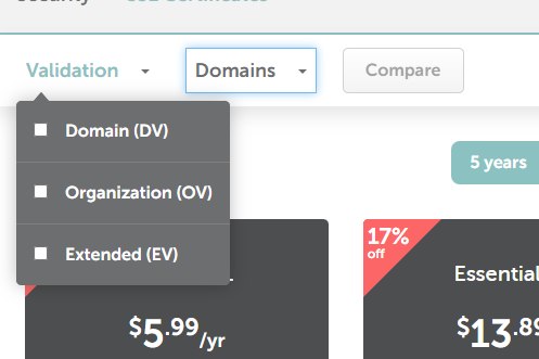 Types of SSL certificates available on Namecheap